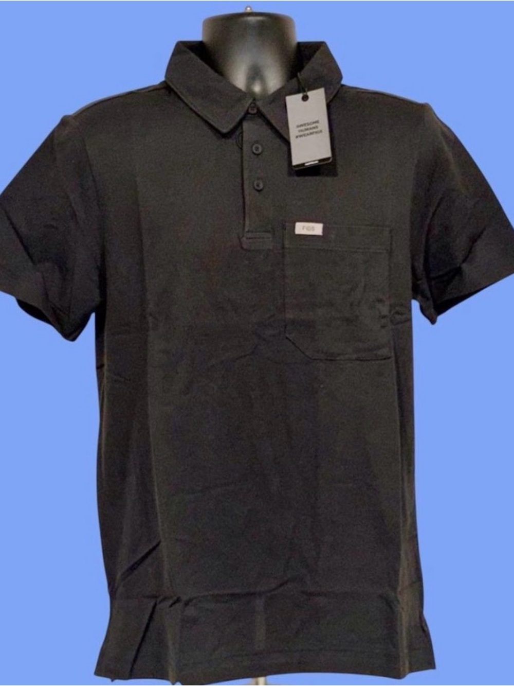 Figs Men's Black Polo with Chest Pocket